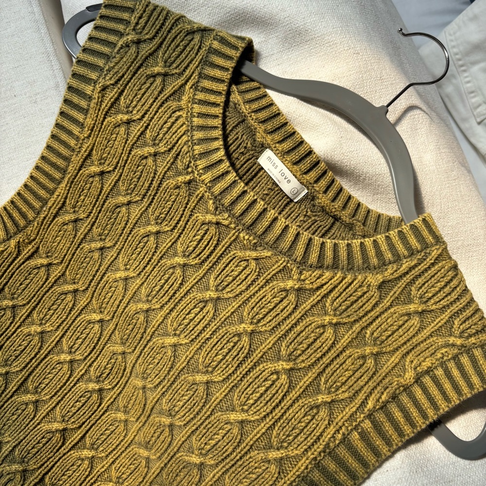 Green Cable Knit Sweater Vest